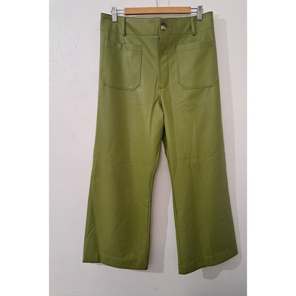 Maeve Womens Size 32 COLETTE FAUX LEATHER HI RISE WIDE LEG MUSTARD GREEN PANTS